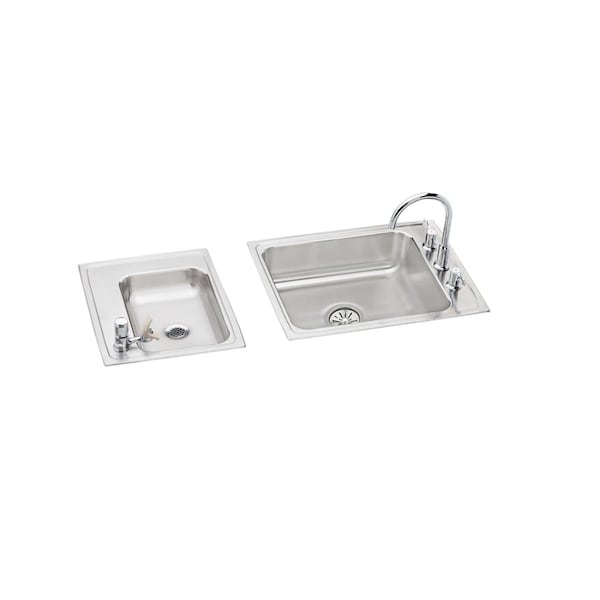 Lustertone Stainless Steel 41X19-1/2X4 Double Bowl Top Mount Classroom Ada Sink + Faucet/Bubbler Kit